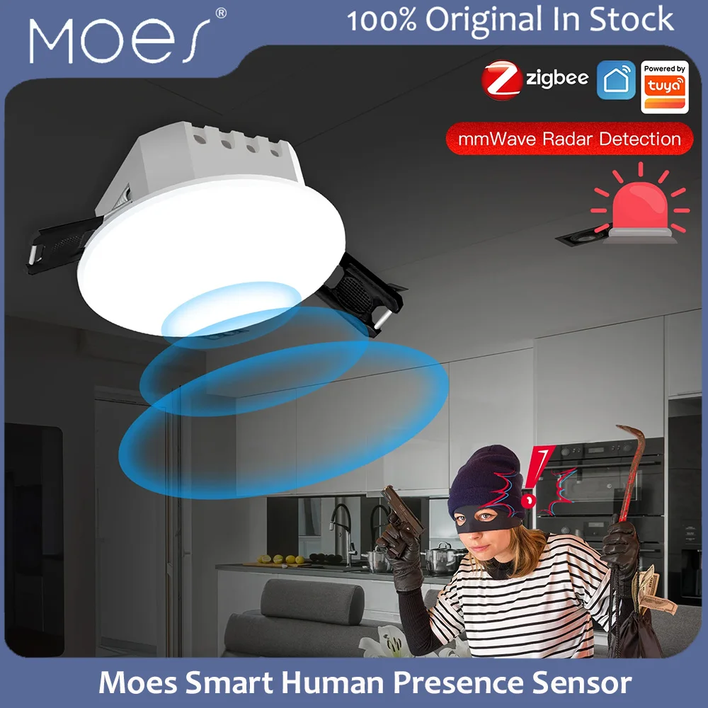 ​Moes Tuya Smart Human Presence Sensor Zigbee mmWave Radar Detection Sensitivity Settable APP Remote Control for Tuya Moes APP