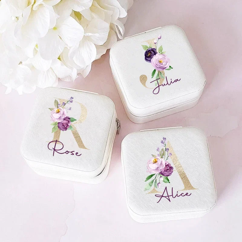 Custom Name Jewelry Box Personalized Travel Jewelry Ring Case  Bridesmaid Proposal Wedding Birthday Christmas Bridal Shower Gift