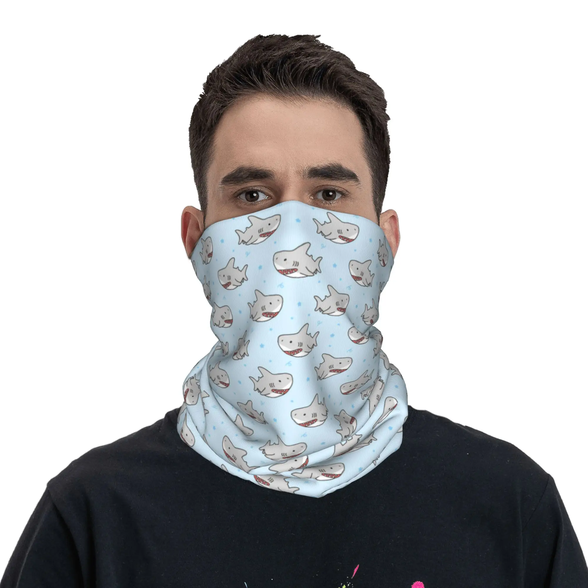 Cartoon Shark Bandana Neck Cover Printed  Mask Scarf Multi-use Face Mask Fishing for Men Women Adult Windproof