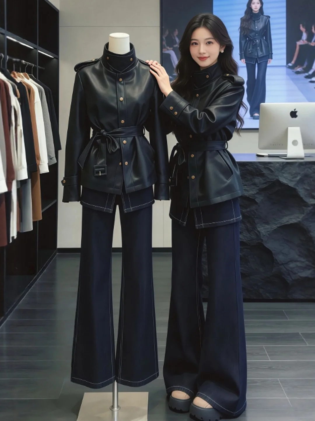 

Ретро-куртка из кожи премиум-класса с зауженным силуэтом и модным дизайном, весна 2026, женская верхняя одежда