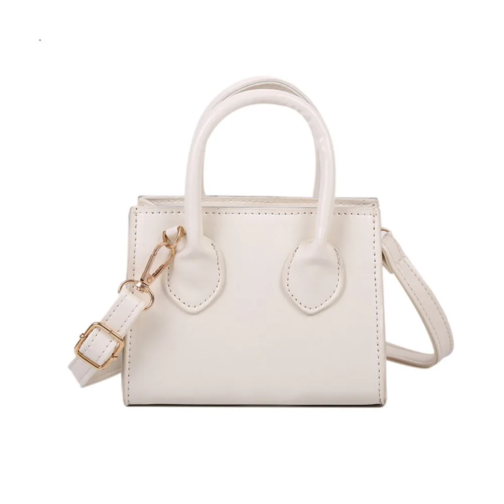 

PU Leather Small Square Bag Minimalist Solid Color Mini Handbag Adjustable Straps Top Handle Women's Crossbody Bag Female