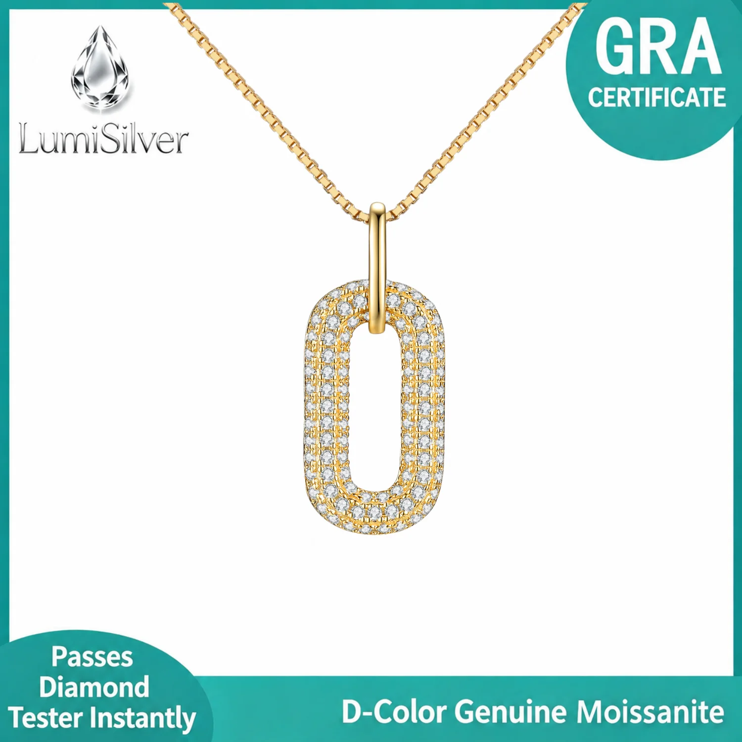 S925 Sterling Silver Full Pave Moissanite Oval Pendant Necklace Minimalist Stackable Women Fine Jewelry