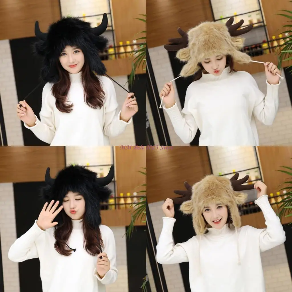 49ME للجنسين قبعة الصياد فو الفراء أفخم غطاء للأذنين مع حزام الذقن الشتاء الصيد بطانة دافئة الكرتون الحيوان آذان غطاء للأذنين