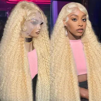 613 금발 딥 웨이브 13x6 Hd 레이스 정면 가발 30 인치 인간의 머리카락 곱슬 컬러 13x4 레이스 프론트 가발 브라질 가발 여성 선택