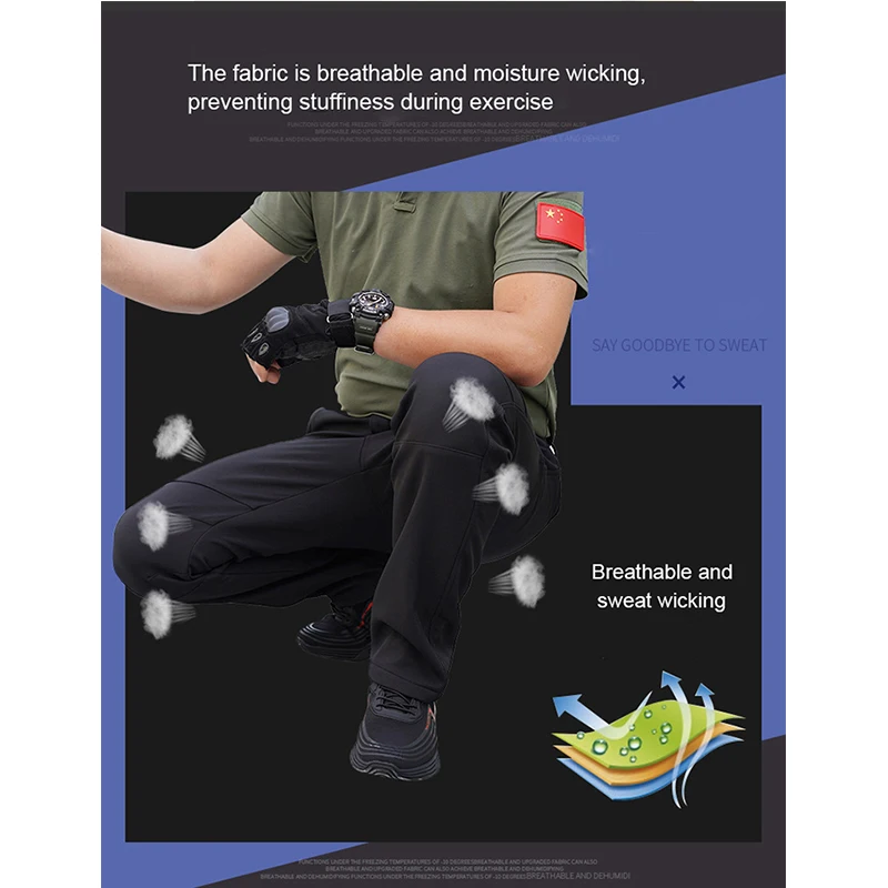 Winter Fleece Men Pants Hiking Climbing Camping Waterproof Work Pants Outdoor Sports Mountaineering Skiing Warm Trousers