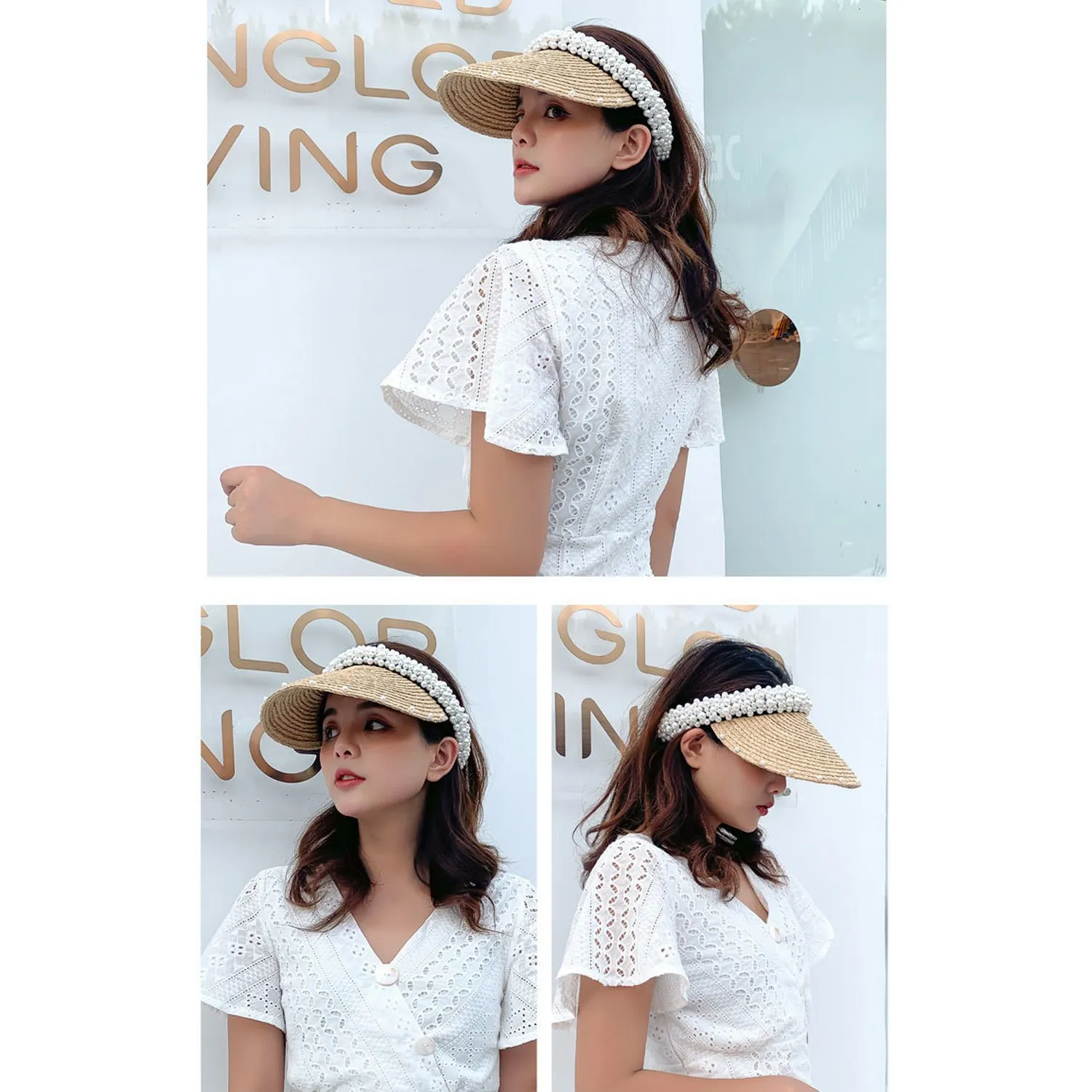 Pearl Ladies Hat Female Elegant Pearl Straw Hat Sun Hat Wide Brim Sun Hat Girls Beach Hat Fashion Hat Ladies