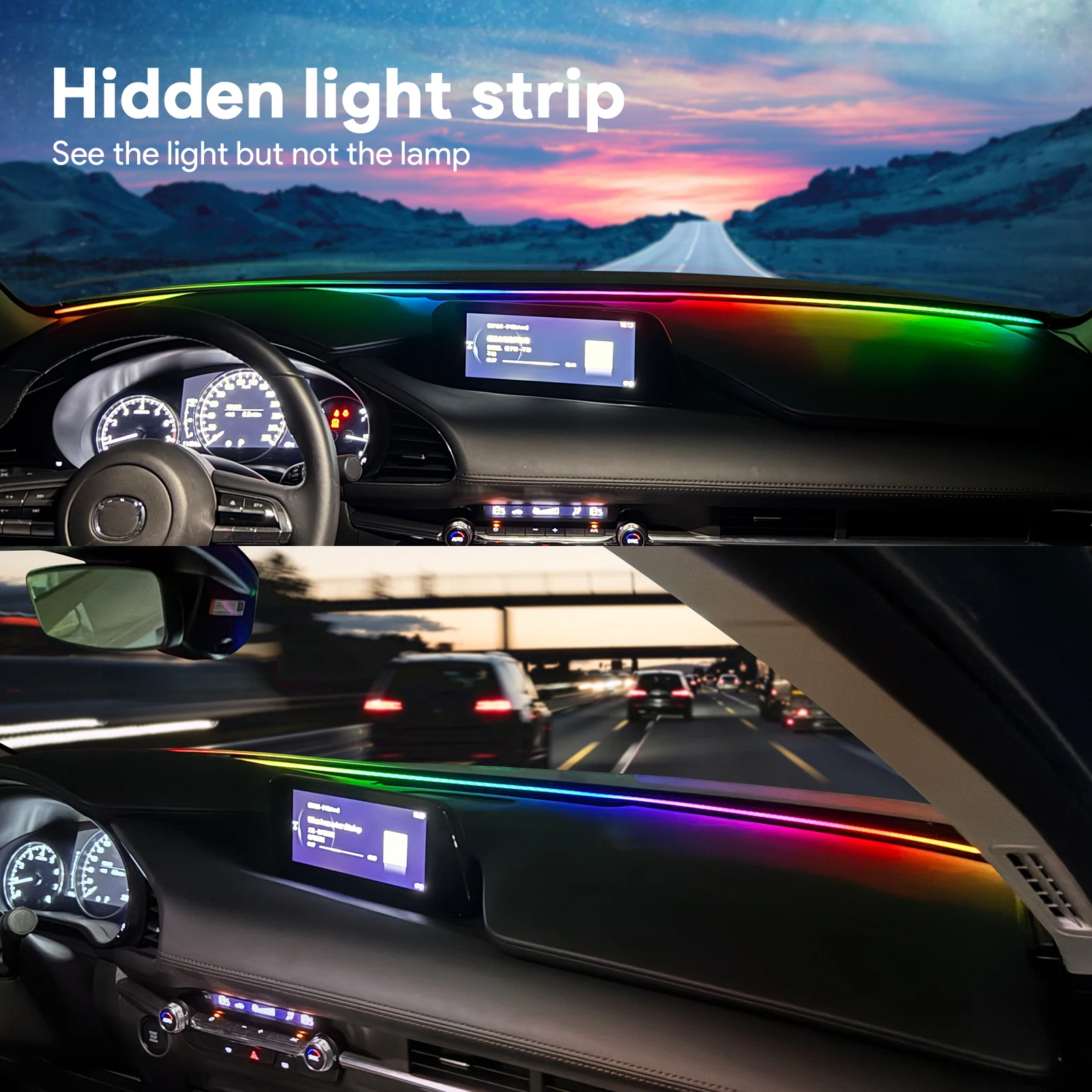 Car RGB Ambient LED For Mazda 3 2019-2025 Windshield Dashboard USB APP Bluetooth Control Colorful Interior Lamp Accessories