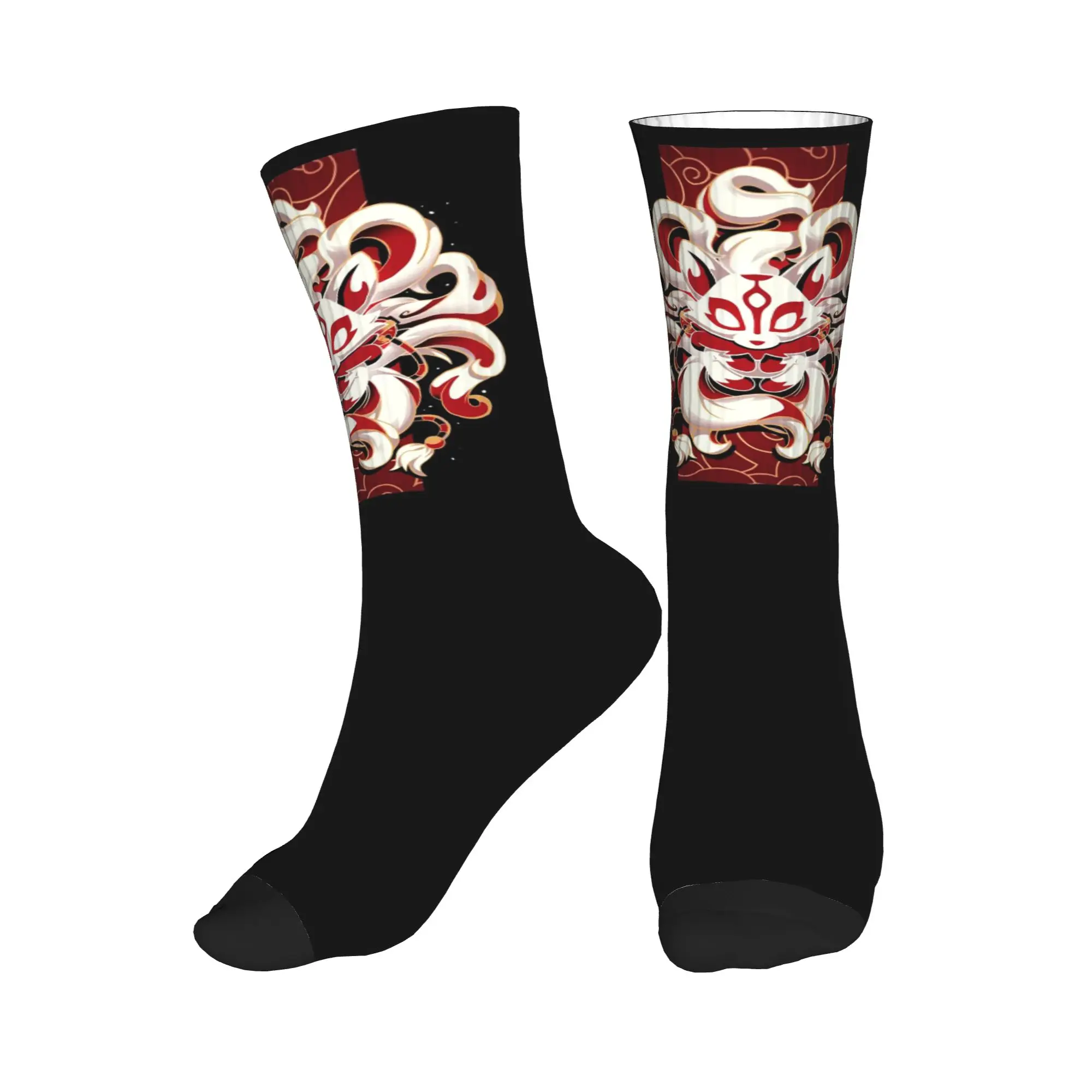 

All Seasons Fox Spirit Kitsune Japanese Kabuki Sport Middle Tube Socks Sweat Absorbing Crew Socks Funny Stockings for Men Women