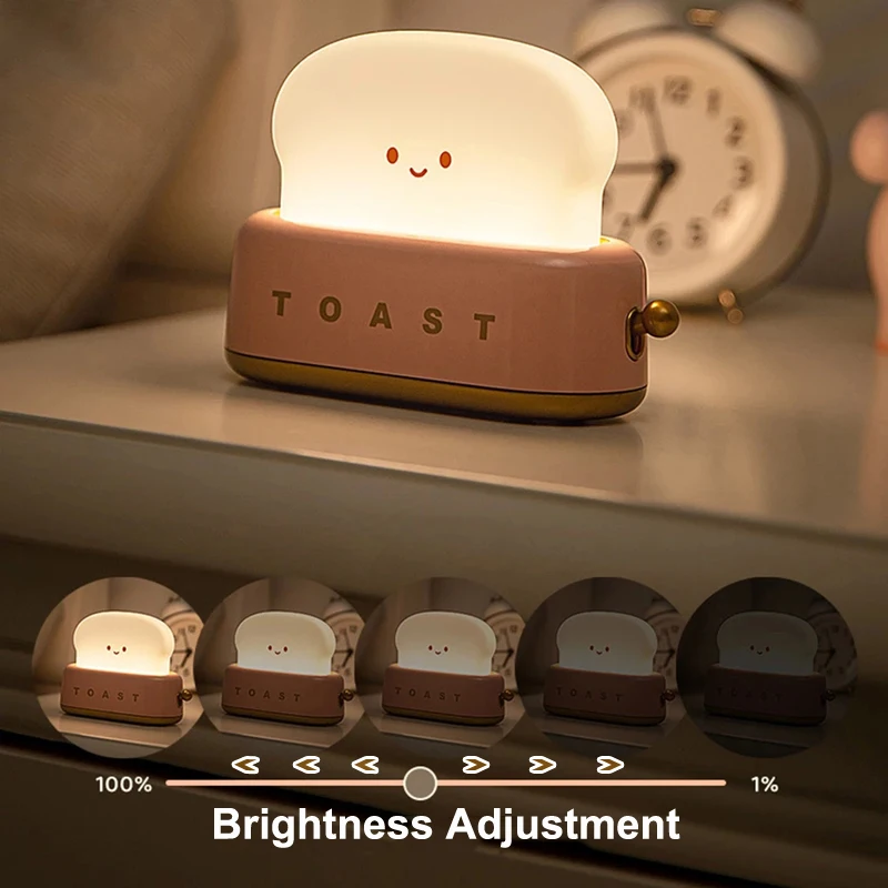 Led Toast Bread Table Lamp Usb Rechargeable Battery Bedroom Birthday Decor Holiday Baby Girls Boys For Kawaii Room Nightlight