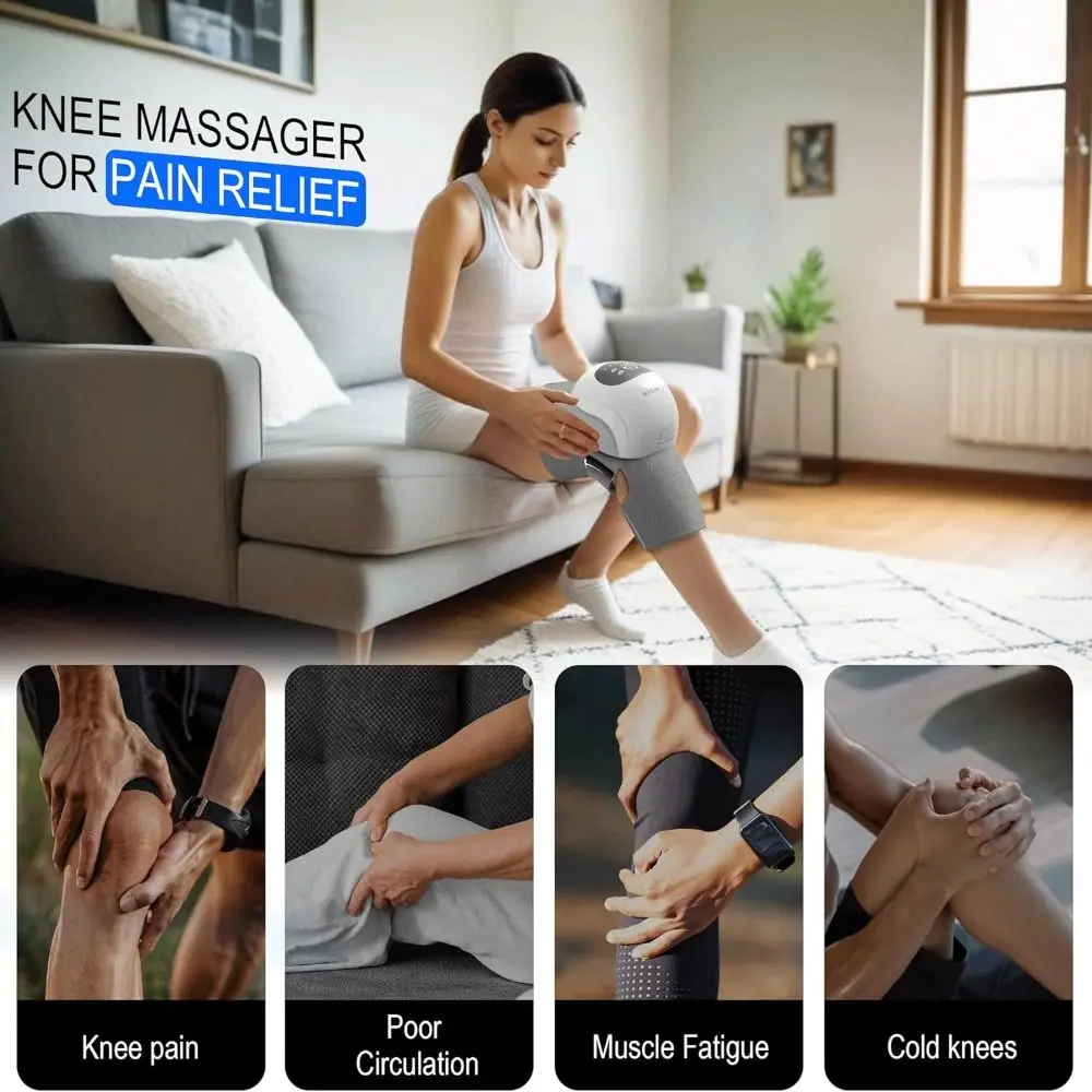Heating Electric Knee Massager Vibration Compression Cordless Massager Adjustable Wireless Knee Massager Relaxes Muscle