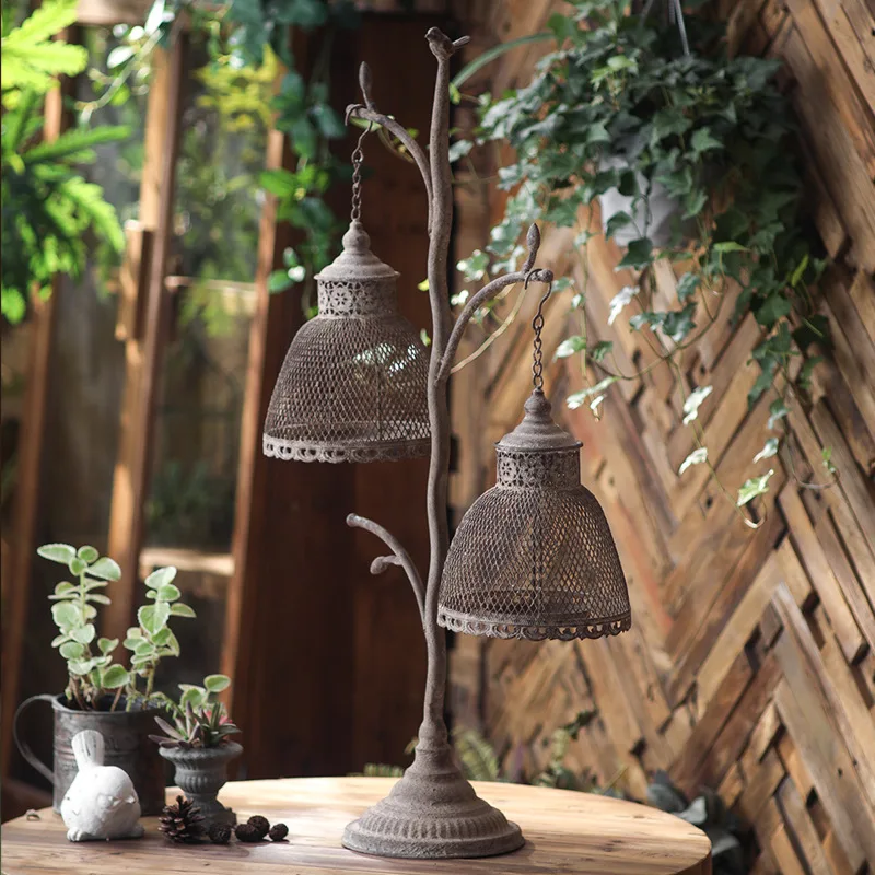 

European retro old bird cage wrought iron hollow candlestick living room entrance desktop jewelry balcony garden floor ornament