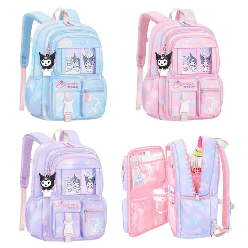 Sanrioed Anime Kuromi Student Backpack Kawaii Reduce Burden Protect Spine Kids Schoolbag Cute Cartoon Light Book Bag Girl Gift