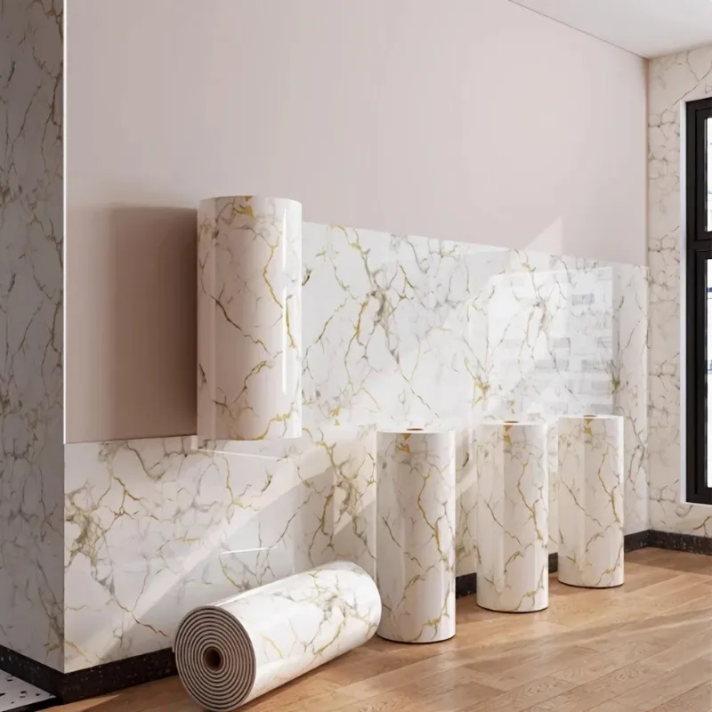 تأثير الرخام ورق جدران ذاتي اللصق قشر وعصا ملصقات جدار البلاط سميكة الفينيل لوحات الرخام الديكور مع الأوردة الذهبية