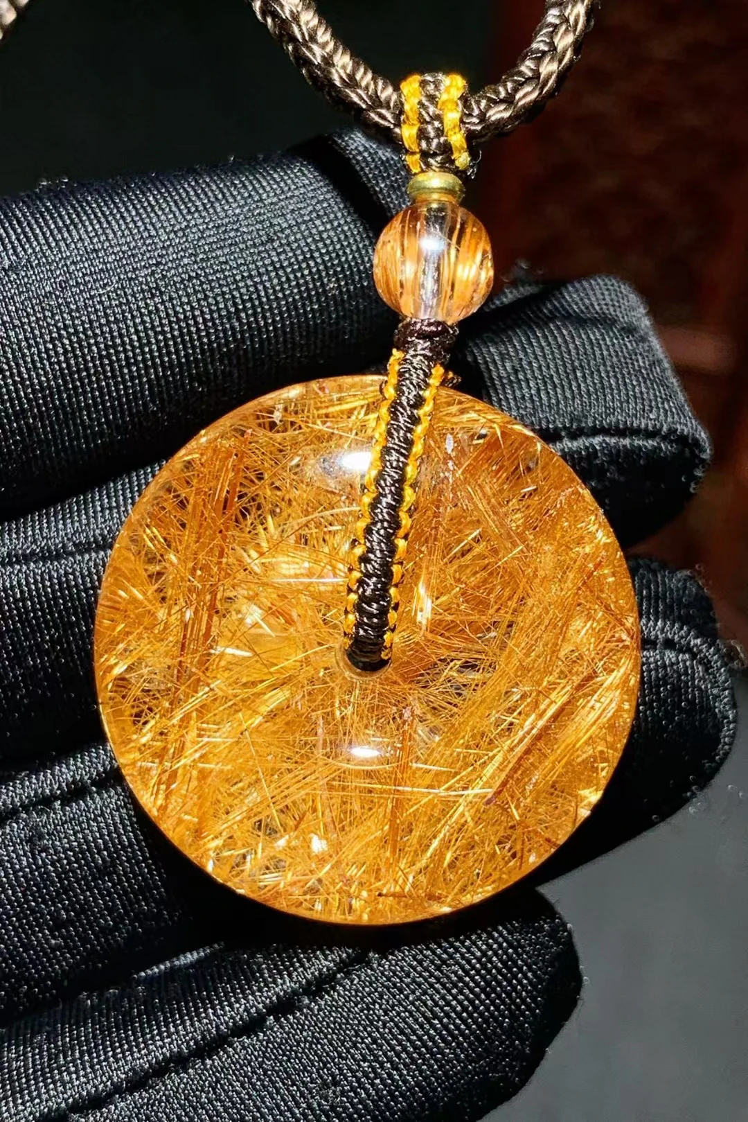 Natural Gold Rutilated Quartz Pendant Rutilated Quartz Jewelry 28*11mm Bead Men Women Brazil AAAAAAA