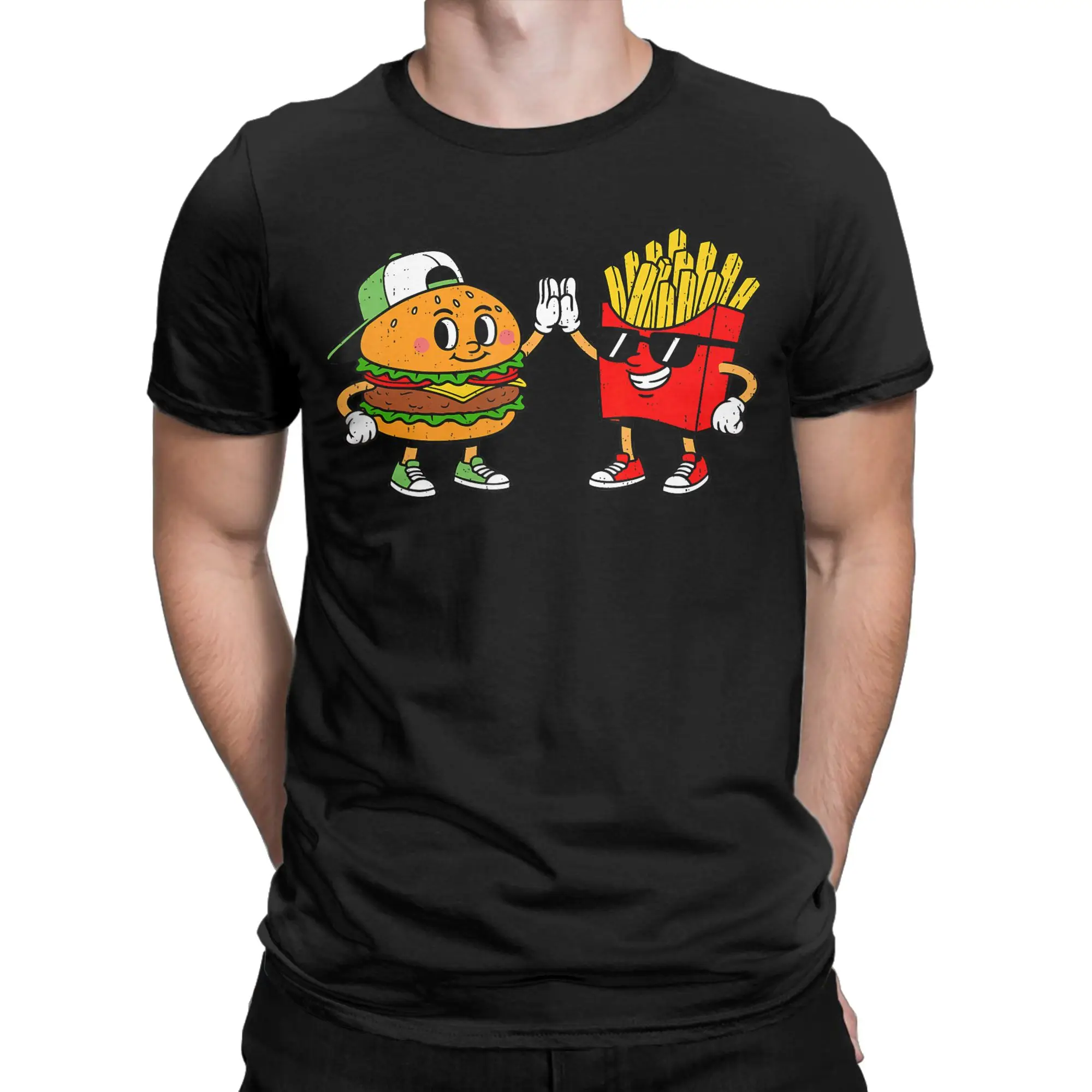 Hamburger French Fries Combo Snacks Fast T Shirts for Men Pure Cotton Crazy T-Shirt Round Neck  Tees Short Sleeve Tops Gift Idea