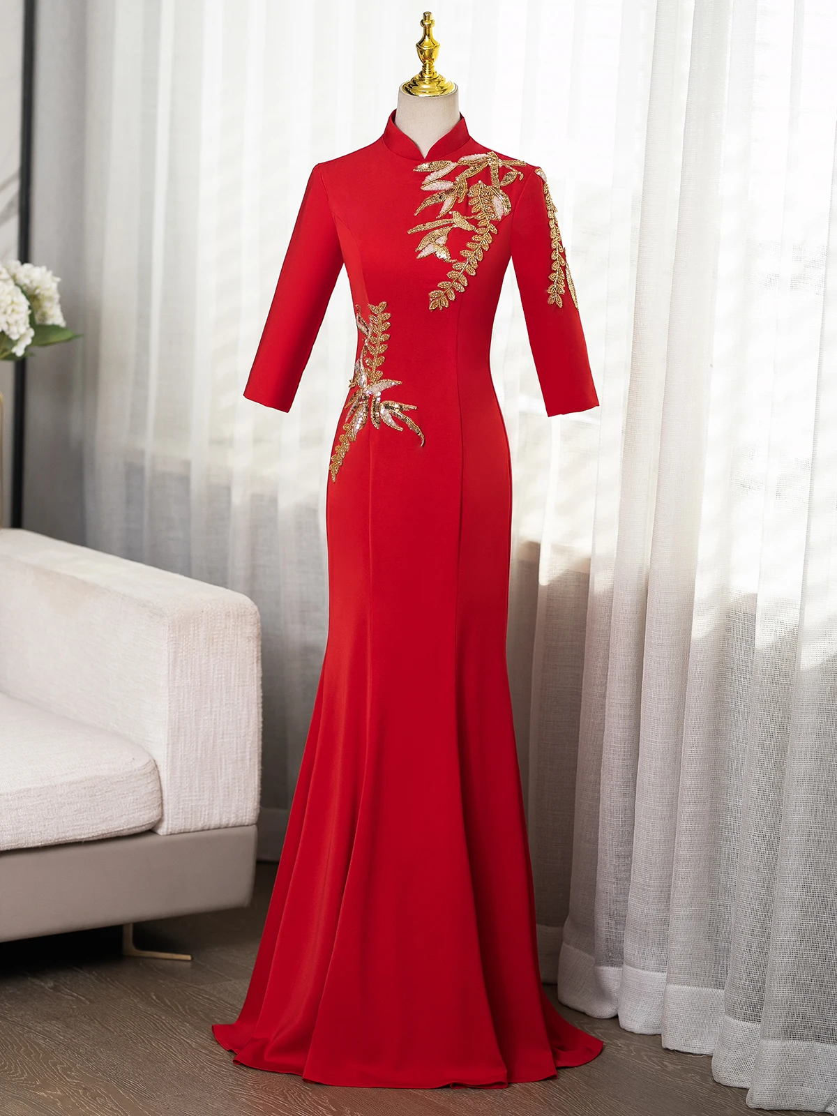 

Red Evening Gown Women's High End Luxury New 2025 Host Year Conference Banquet Ethnic Vocal Art Exam Performance Skirt