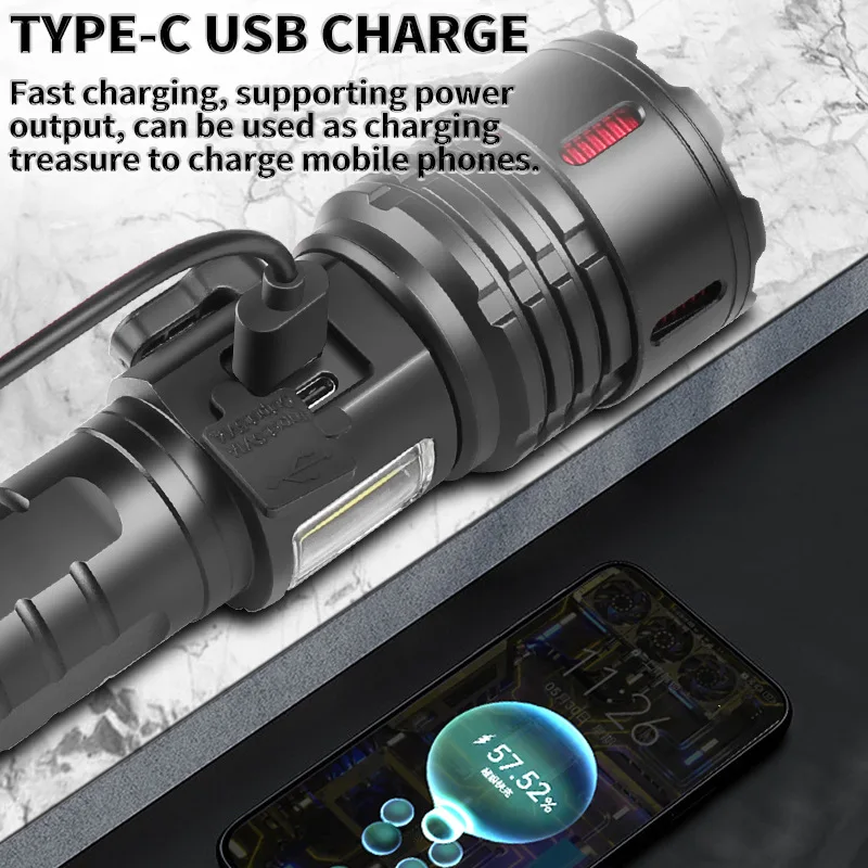 Super 10000000LM LED Flashlight Rechargeable High Power Lighting 4500m Ultra Powerful Magnetic Flashlight Tactical Torch