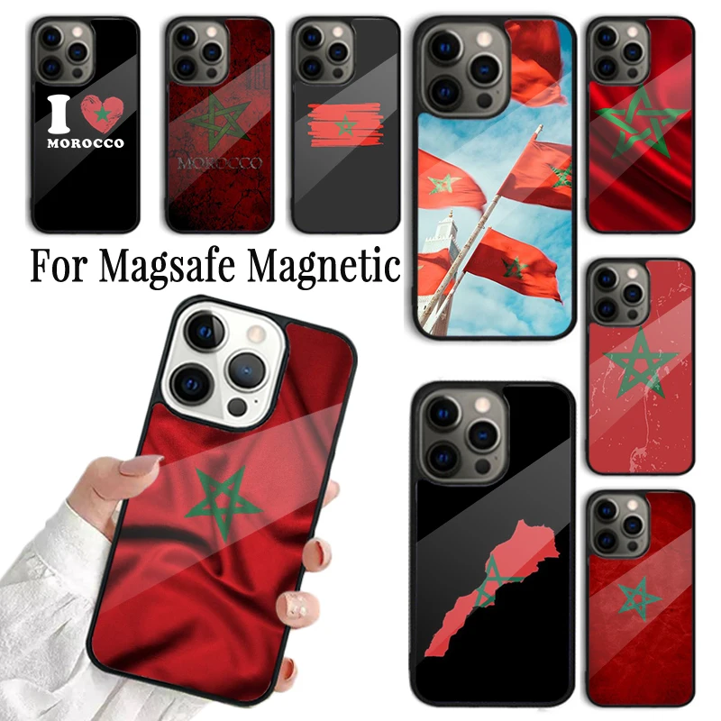 Phone Case For iPhone 16 15 14 13 12 Mini 11 Pro Max Plus Magsafe Magnetic Wireless Charging Cover Morocco Maroc Moroccan Flag