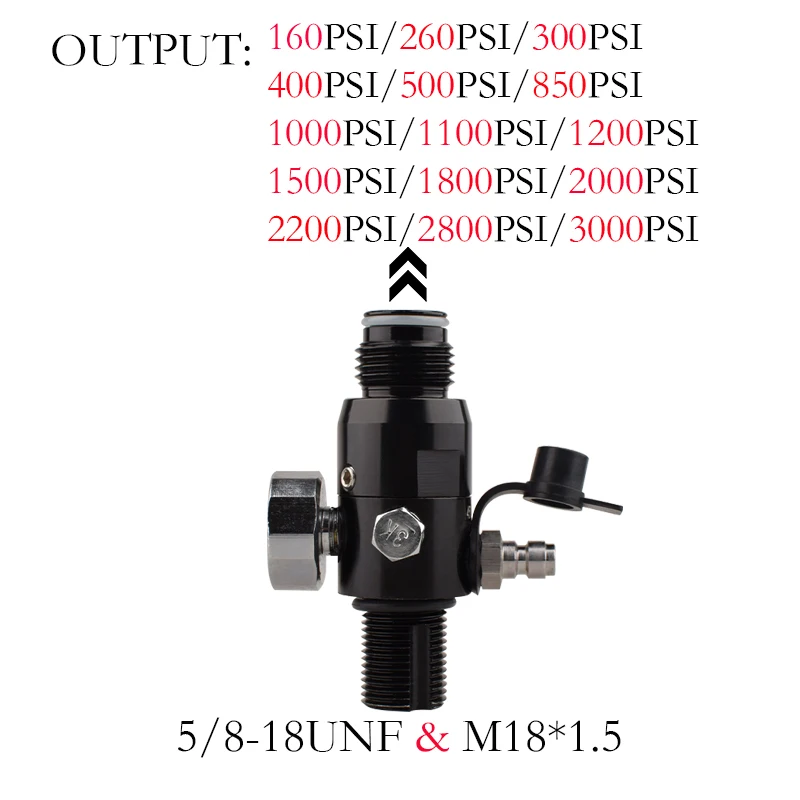 HPA Scuba M18*1.5 Or 5/8-18UNF Output 160PSI To 3000PSI Pressure Regulator Compressed Air CO2 Tank Regulating For Diving Station