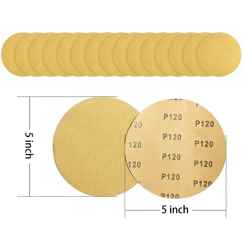 Flocking Disc Sandpaper 5inch 60 80 100 120 150 180~1000 Grit Self-adhesive Round Polished Yellow Dry Sand Paper DA Sanding Disc