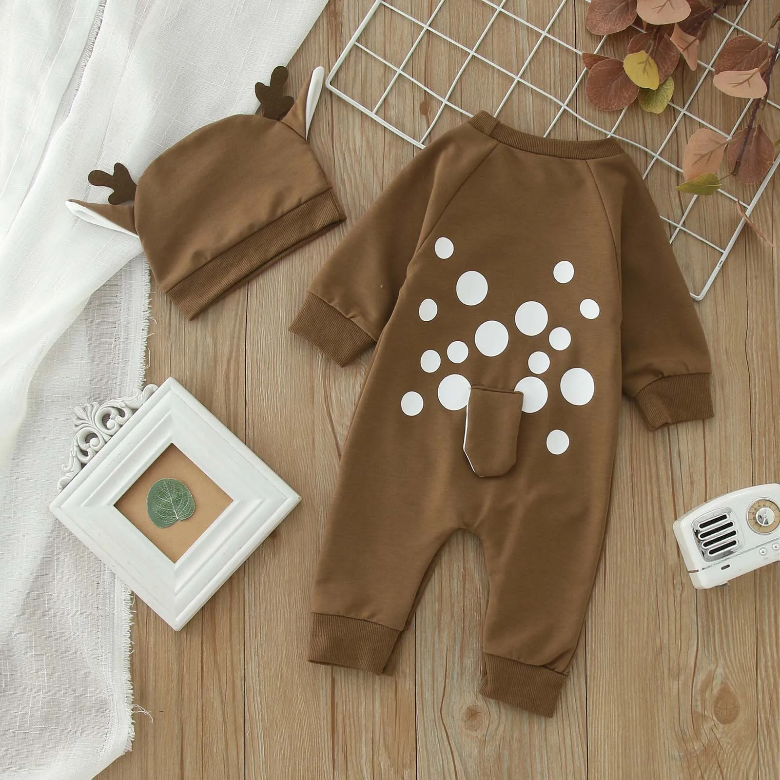 0-18M Christmas Newborn Infant Baby Boy Girl Jumpsuit Long Sleeve Deer Romper+Hat Xmas Costumes 2Pcs Outfits Baptism Bodysuit