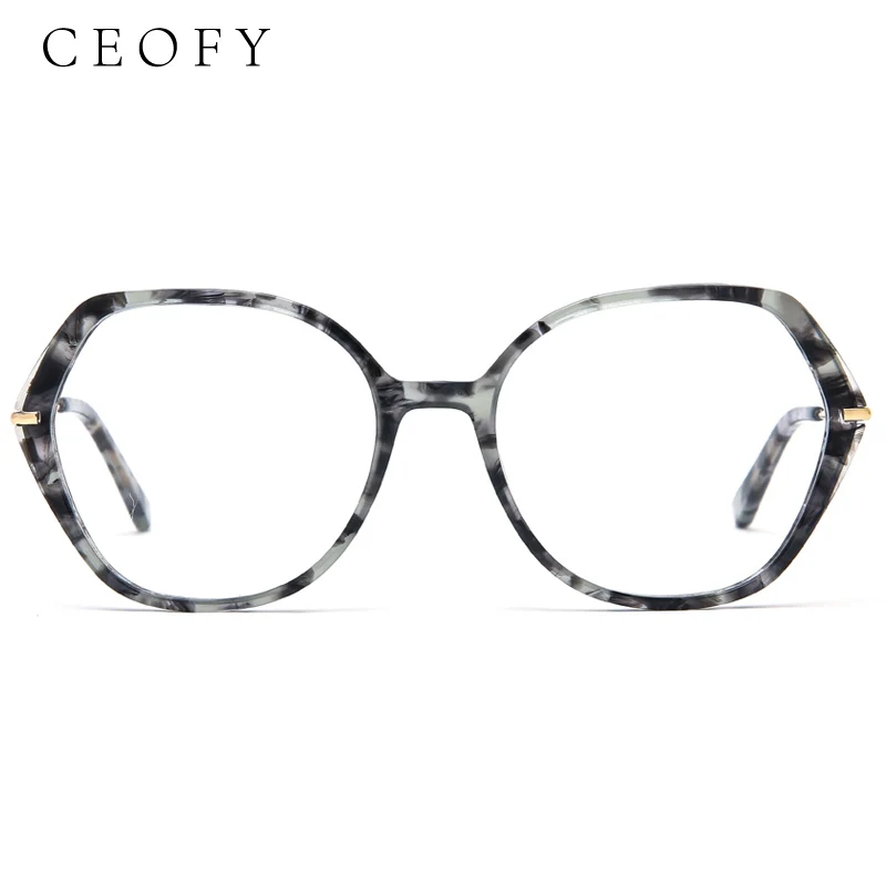 

Ceofy Acetate Metal Women Eyeglasses Frame Polygon Fashion Retro Computer Optical Prescription Glasses Frame High Quality