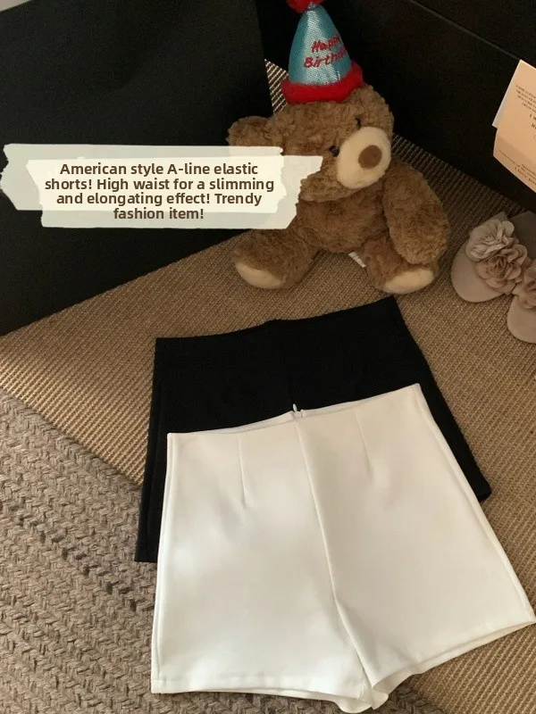 

Белые шерстяные шорты с высокой талией и прямыми штанинами для женщин: новая осенне-зимняя модель, облегающие, повседневные, универсальные, подчеркивающие фигуру, хит продаж