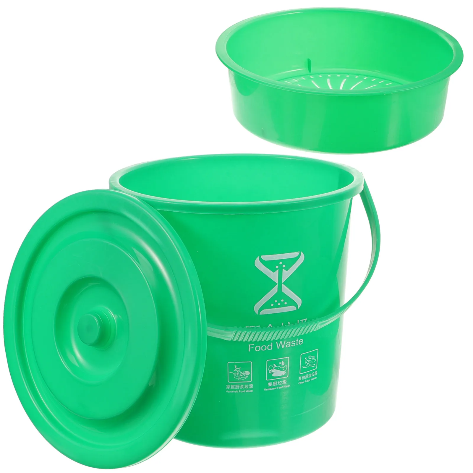 

Portable Trash Can 10L Green Waste Basket Lid for Kitchen Counter Compost Bucket Separating Food Dry Wet Garbage Household