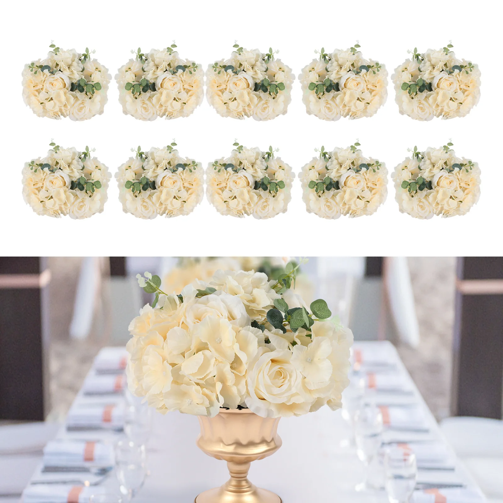 

[Flower Ball Arrangement Bouquet] 10 Pcs Artificial Flower Ball Bouquet for Wedding Party Table Centerpieces No Maintenance