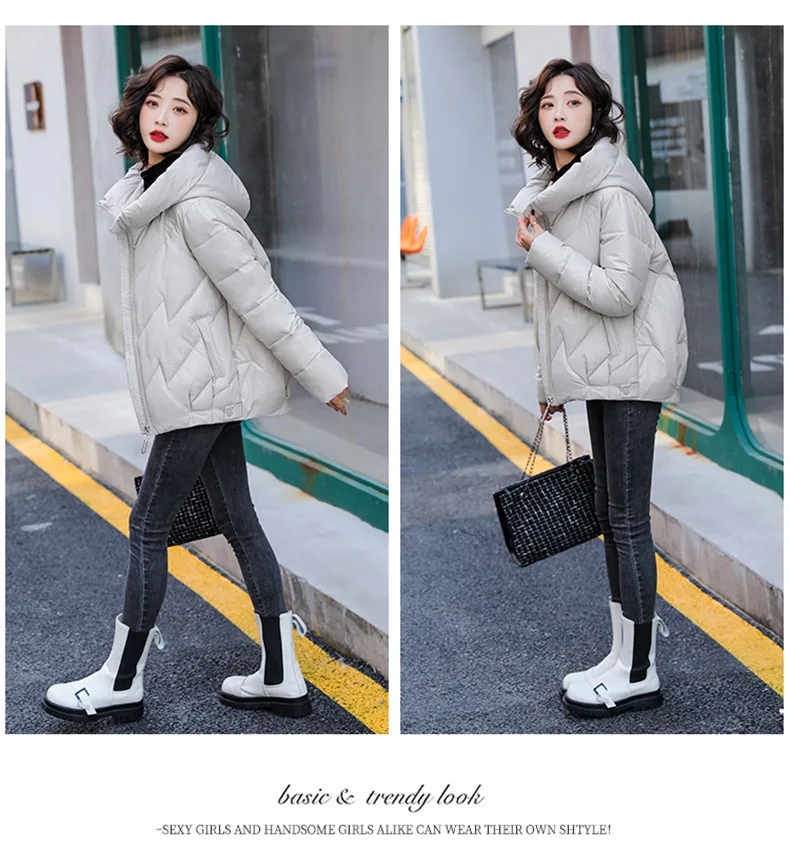 Women's Short Winter Cotton Jacket Warm New Loose Hooded Thick Cotton Coat Trendy Quilted Cotton Padded Jacket Parkas Clothing