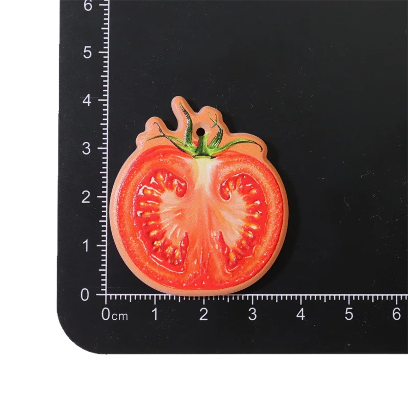 Fruit style 50pcs/lot pattern print cartoon Watermelon lemon orange tomato shape acrylic beads diy jewelry garment accessory