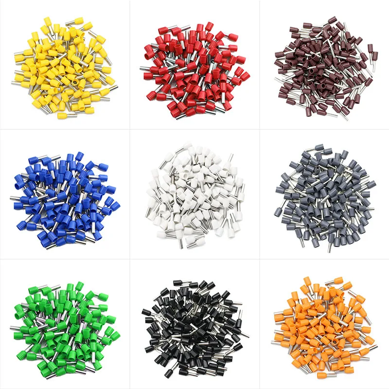 100pcs/Pack E0508 E7508 E1008 E1508 E2508 Insulated Ferrules Terminal Block Cord End Wire Connector Electrical Crimp Terminator