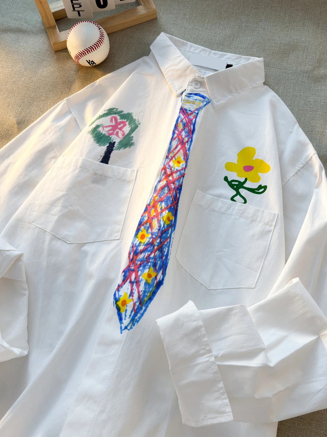 

Hand-Painted Tie Long Sleeve Casual Shirt Men's Loose Fit Spring Autumn Couple's College Style Design Casual Outerwear