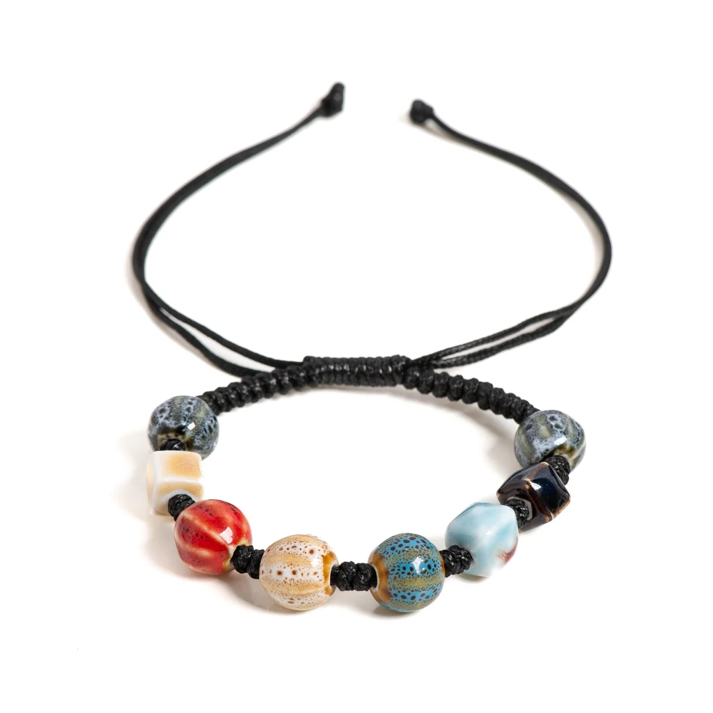 Buntes geflochtenes Armband aus Keramik mit Wassermelonenperlen, verstellbar, handgefertigt, Unisex-Schmuck, Boho-Stil, Geschenk S03-009