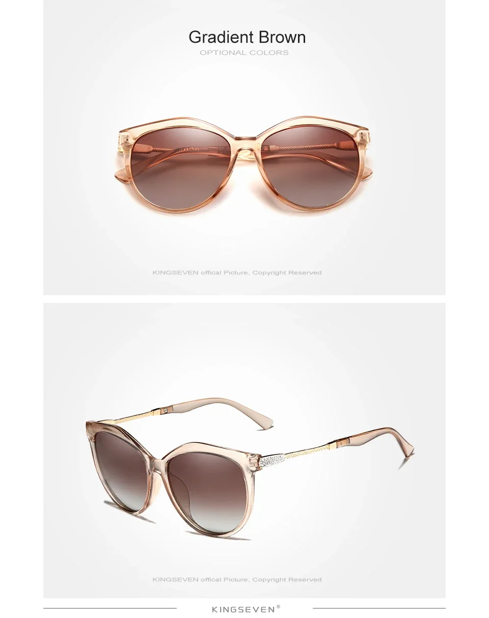 KINGSEVEN Mode Frauen Sonnenbrille Polarisierte UV400 Objektiv Luxus Fahren Runde Große Rahmen Gläser Legierung Cat Eye Weibliche Brillen – Detail 7