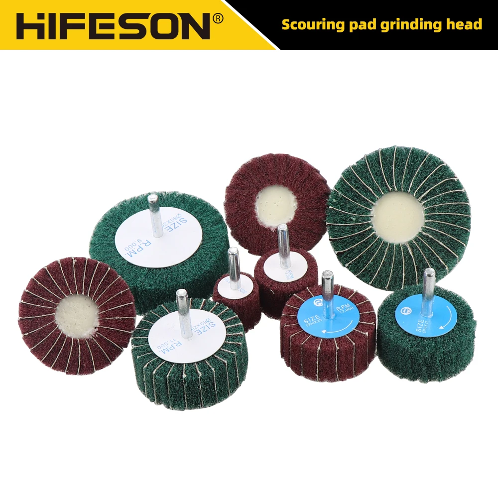 HIFESON Electric Drill Mini Brush Scouring Pad 6mm Head Abrasive Wheel Nylon Fiber Grinding Sanding Head Buffing Polishing Wheel