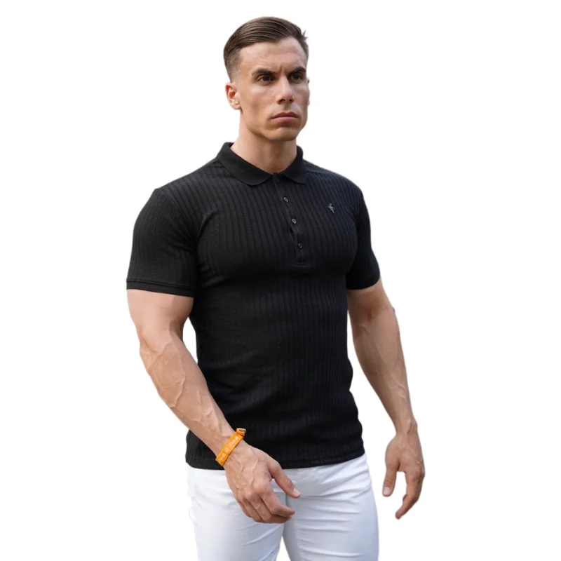

New Fashion Knitted Polo Shirt Men Fitness Workout Slim Fit Bodybuilding Workout Summer Fashion Casual Gym Sports Polo Shirt