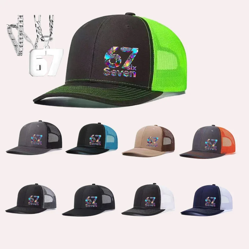 2026 Y2K Holographic 67 Trucker Hat Neon Green Contrast Cyberpunk Aesthetic Cap for Skate Unisex Baseball Cap