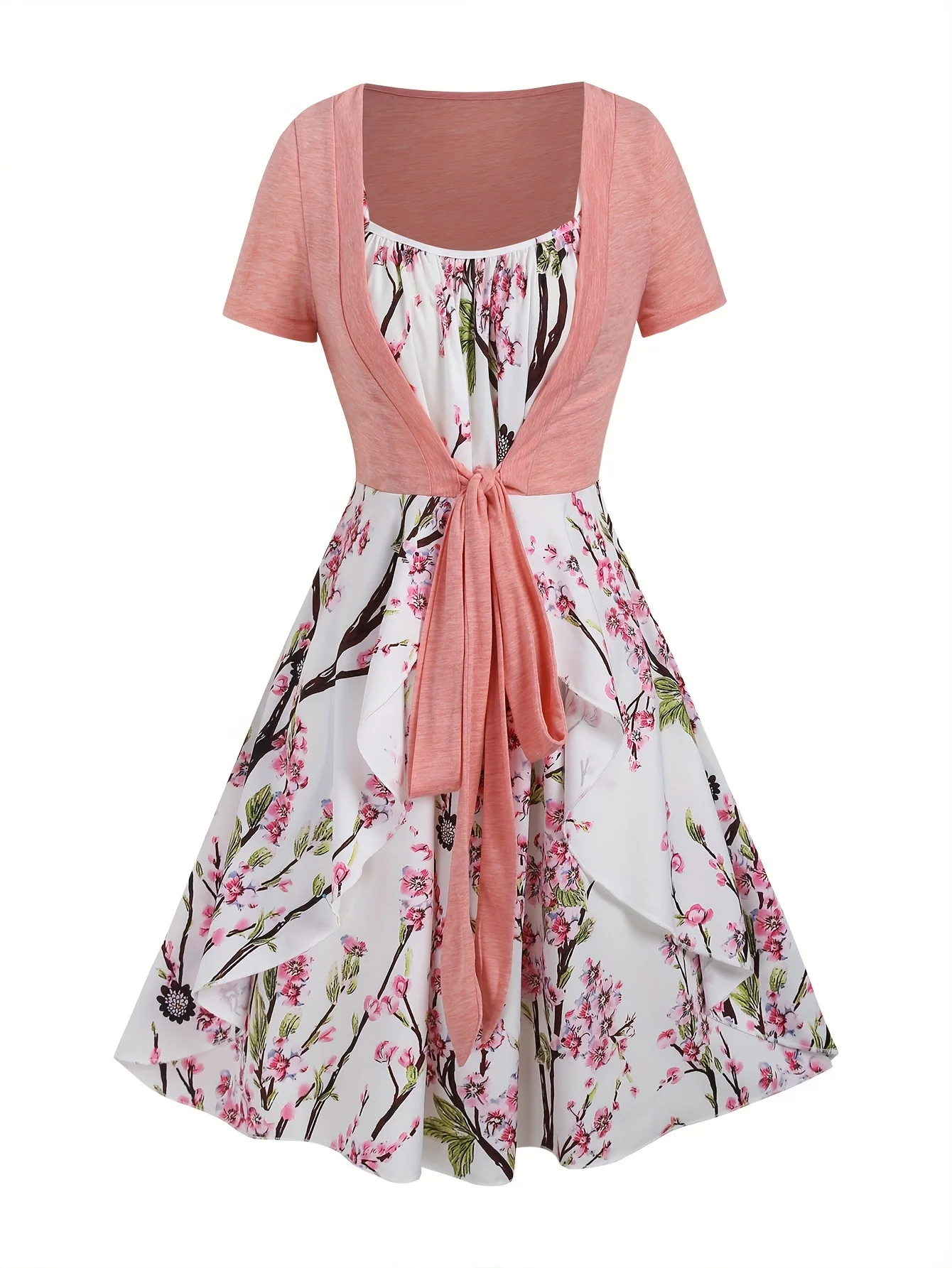 Summer New Style Tie-Waist Short-Sleeve All-Match Slimming Body-Con Dress