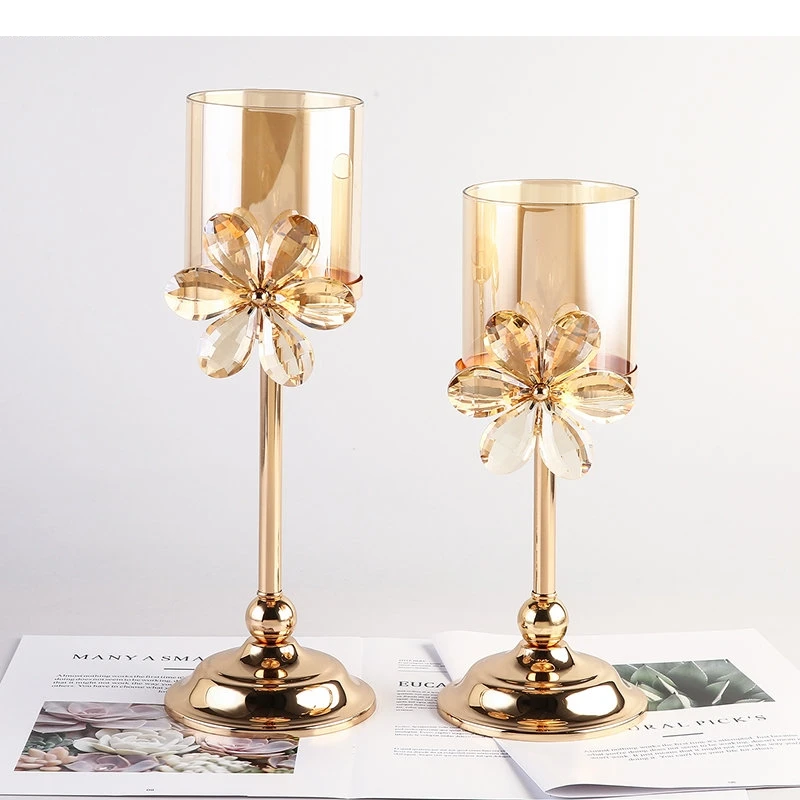 Retro Glass Candle Holders Metal Stand Romantic Candlestick Home Desktop Candelabros Storage Containers Decoration