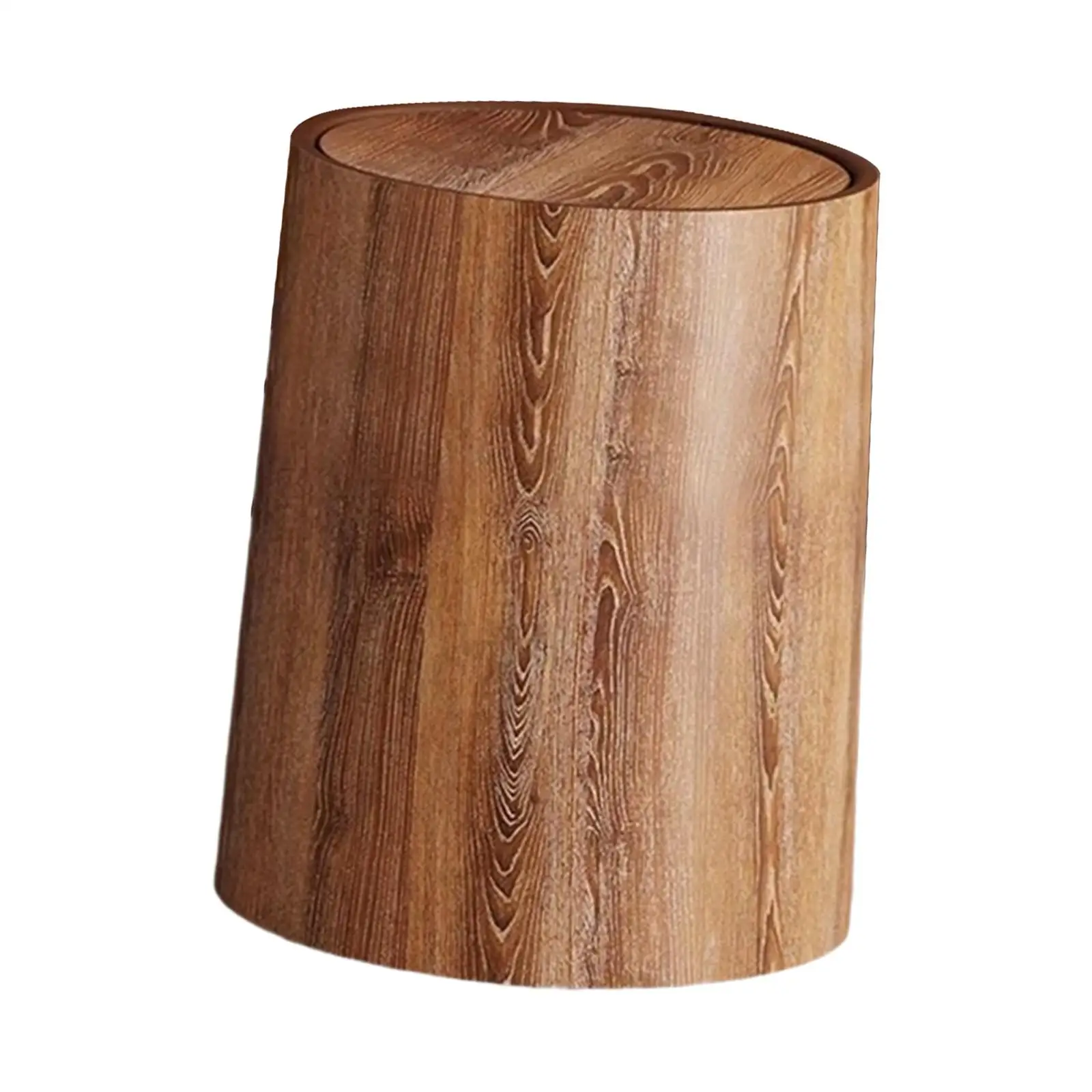 

Trash Bin Imitation Wood Grain with Swing Lid Trash Can for Home Dorm Office