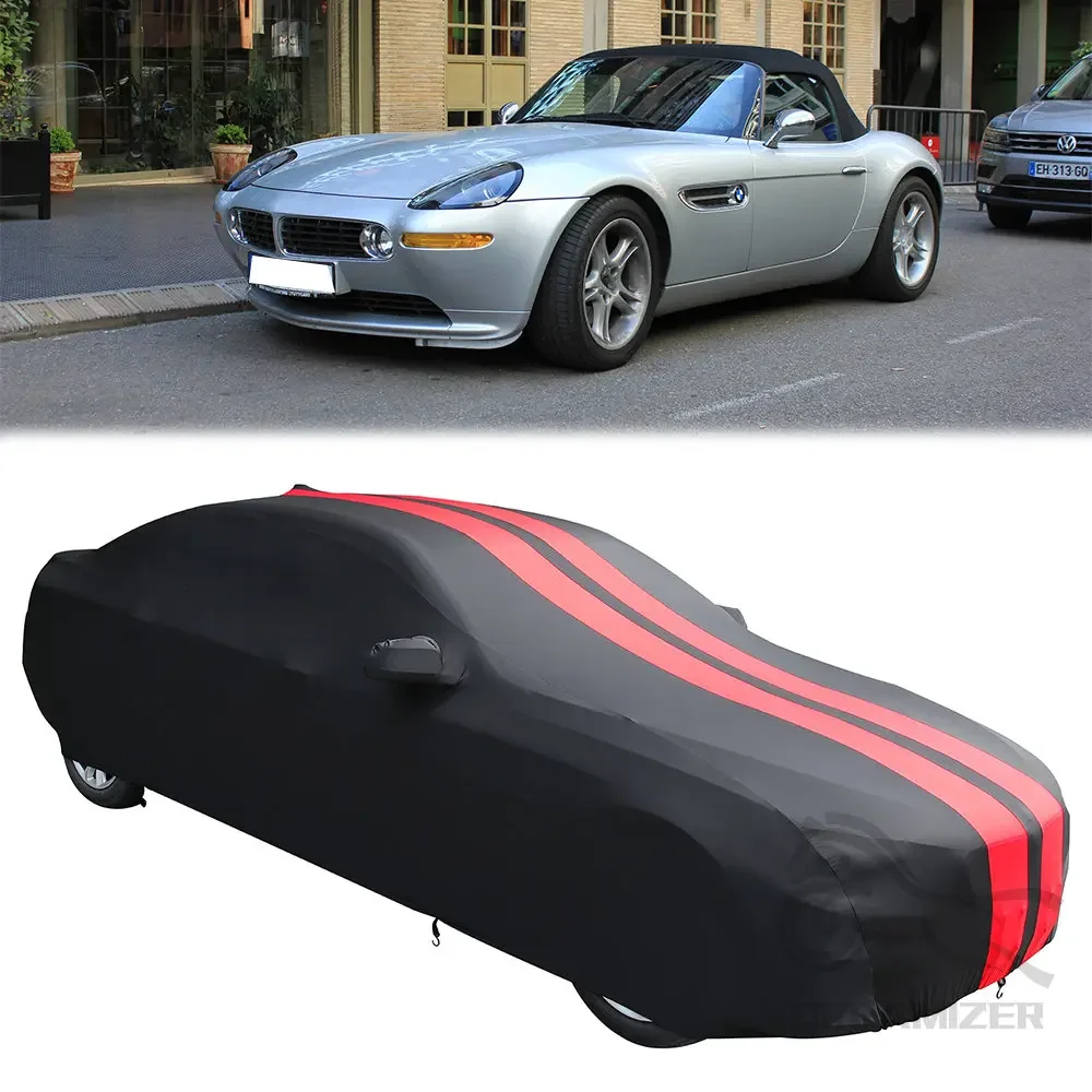 Ultraguard Stretch Satin Indoor Car Cover For BMW Z8 Velvet Full Car Body Cover Dust-proof Black With Red Stripes