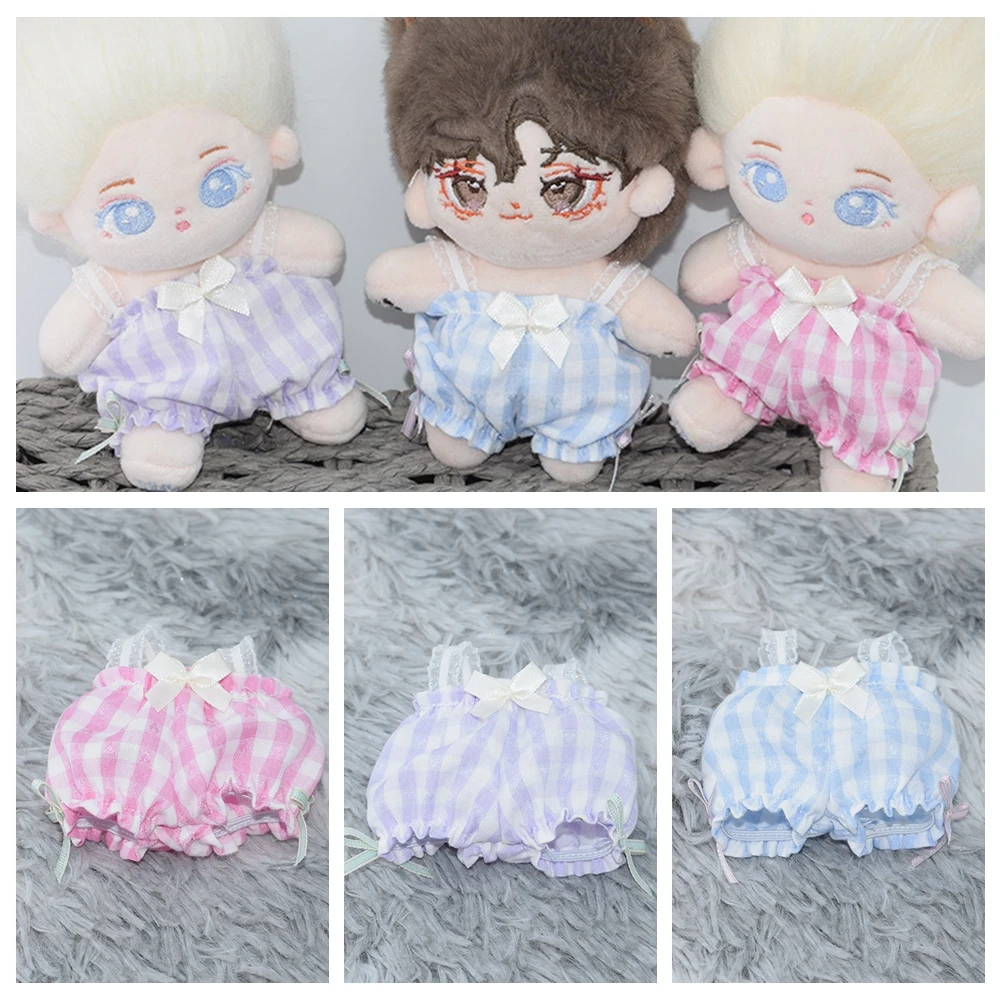 

17cm Cute Mini Labubu Plush Doll'S Clothes Plaid Overalls With Bow For 10cm Cotton Idol Dolls Dress Up Clothing DIY Kids Gift