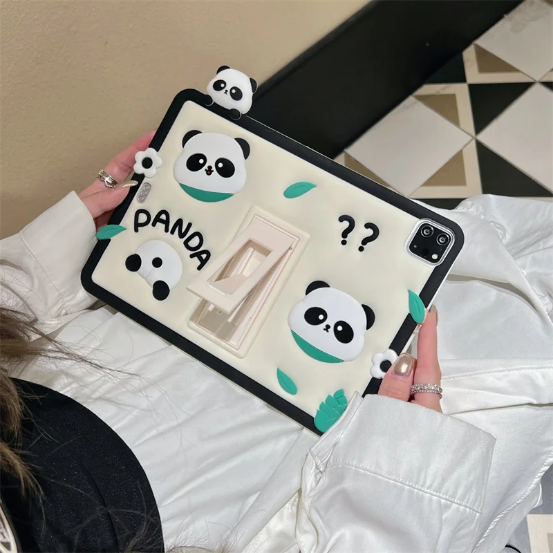 Cartoon Fold Stand Cover for Kids, Panda Case, iPad 6, 7, 8, 9.7, 10.2, 10.5, 10th, Air 6, 2, 3, 4, 5, 10.9, 2022, Mini 6, Pro11