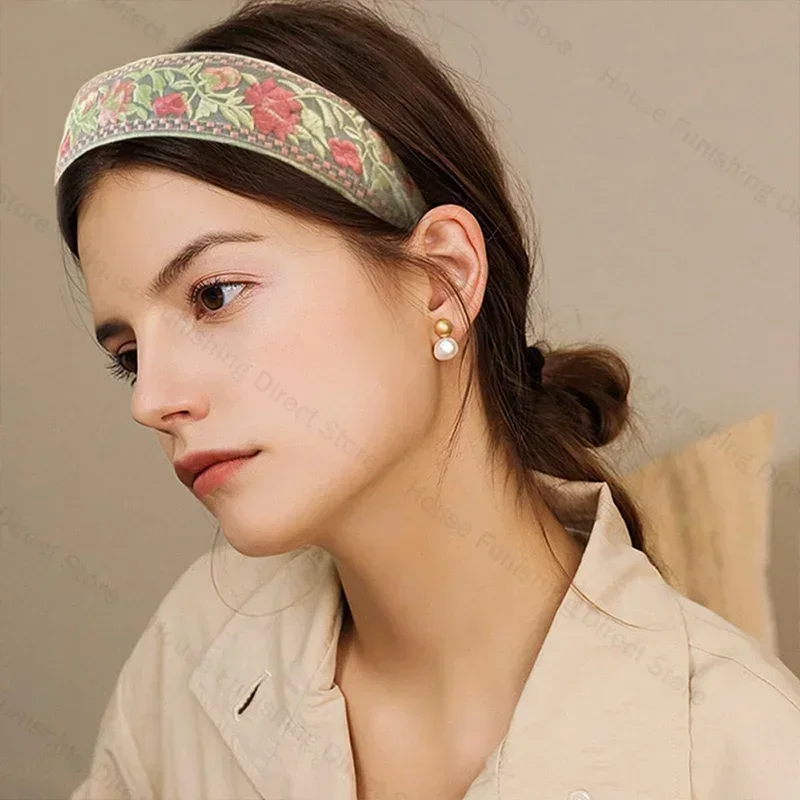 ฤดูร้อนใหม่เย็บปักถักร้อย Rose ดอกไม้ Hairband ลูกไม้หวานกว้าง Brimmed Headbands Headwear สําหรับสาวเด็กอุปกรณ์เสริมผม