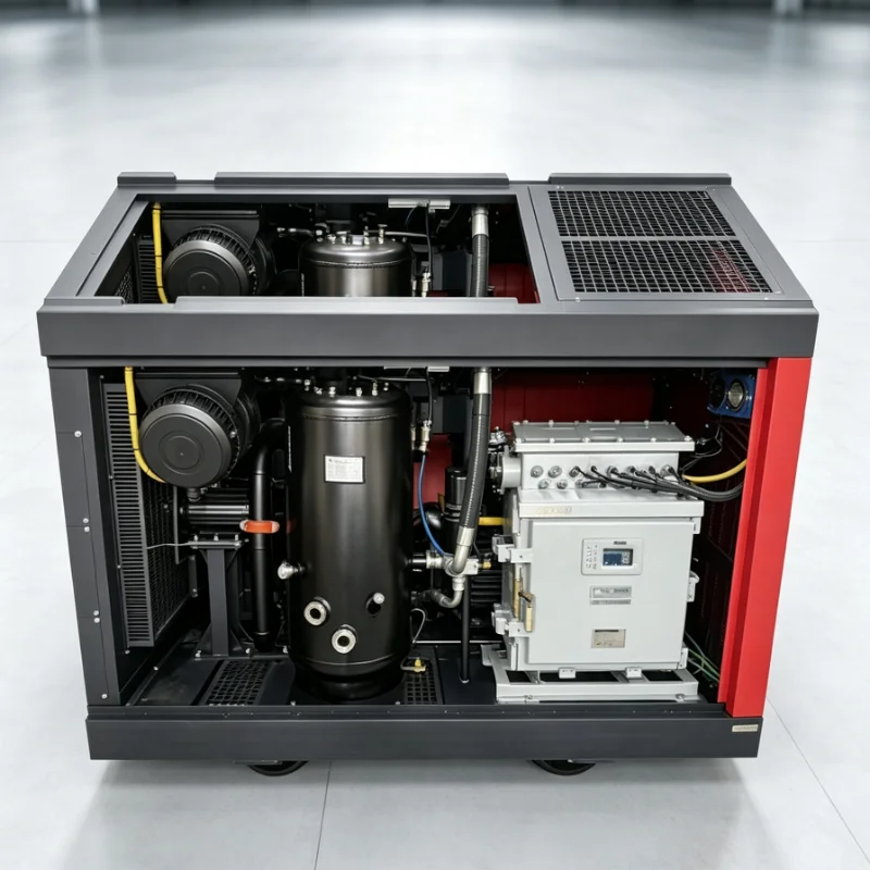 Screw Air Compressor Silent Air Cooled 8Bar With Air Tank For Workshop Pneumatic Tools Industrial Stable Performance