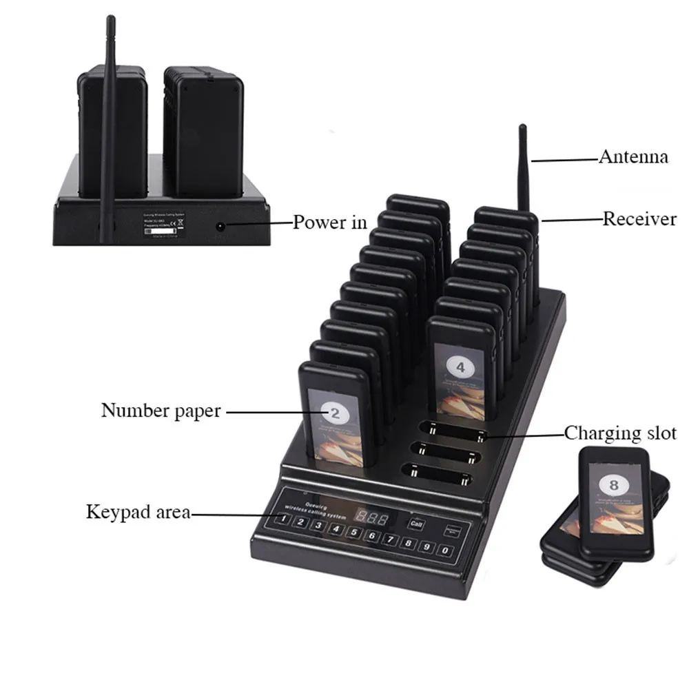 Pager System with 20 Pagers for Coffee Shop SU-68G 20-Channel Queuing Wireless Calling System Wireless