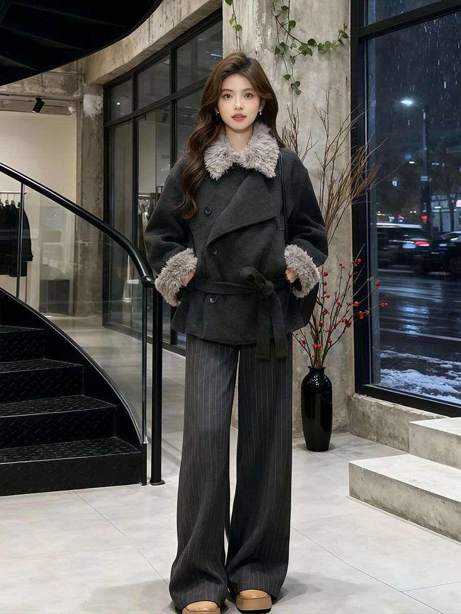 

Шерстяное пальто Losa Rosa в корейском стиле, укороченное, утепленное, зимнее, новинка, женская модная верхняя одежда, молодежный размер