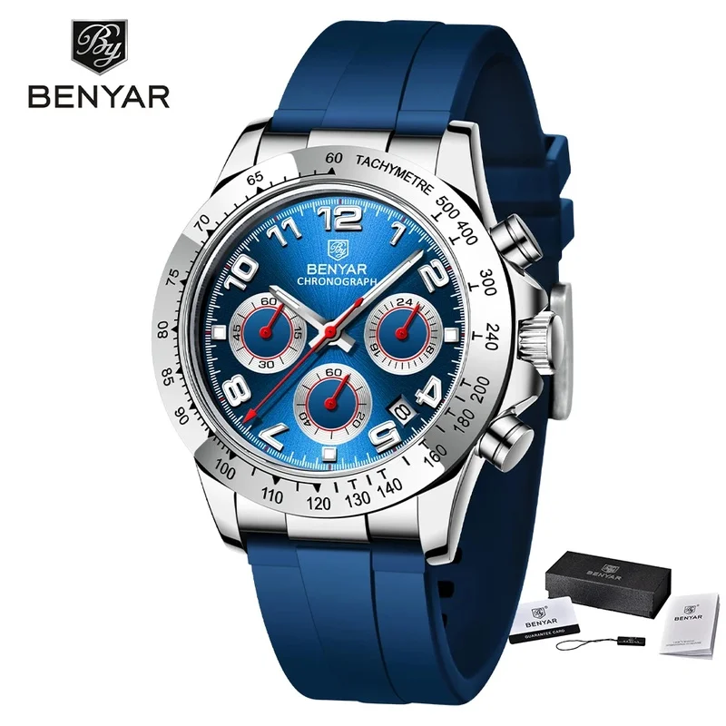 BENYAR BY-5192 Men's Sport Fashion Quartz Chronograph Wristwatch, Stainless Steel Bracelet, 3Bar(30M) Water Resistant Watch