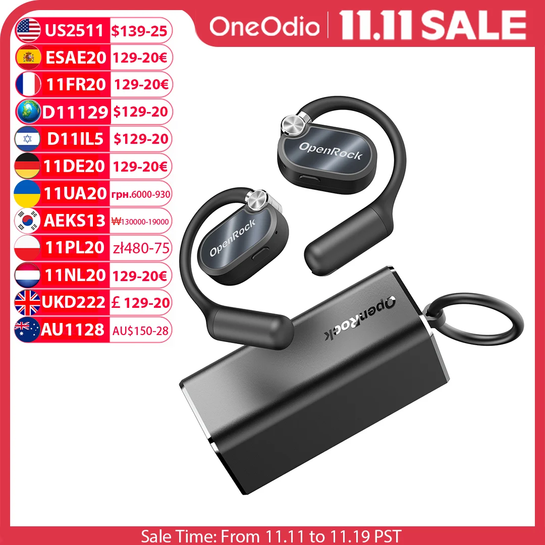 

Oneodio OpenRock X Наушники с открытыми наушниками Bluetooth 5.3 Беспроводные наушники OWS с воздушной проводимостью Спортивные наушники с 4 микрофонами ENC Приложение 48 часов